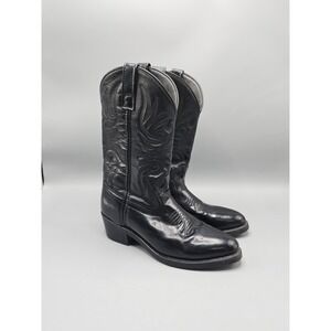 Laredo Black Cowboy Boots 4240 Mens 7.5 D Leather Vamp Fox Western Point Toe